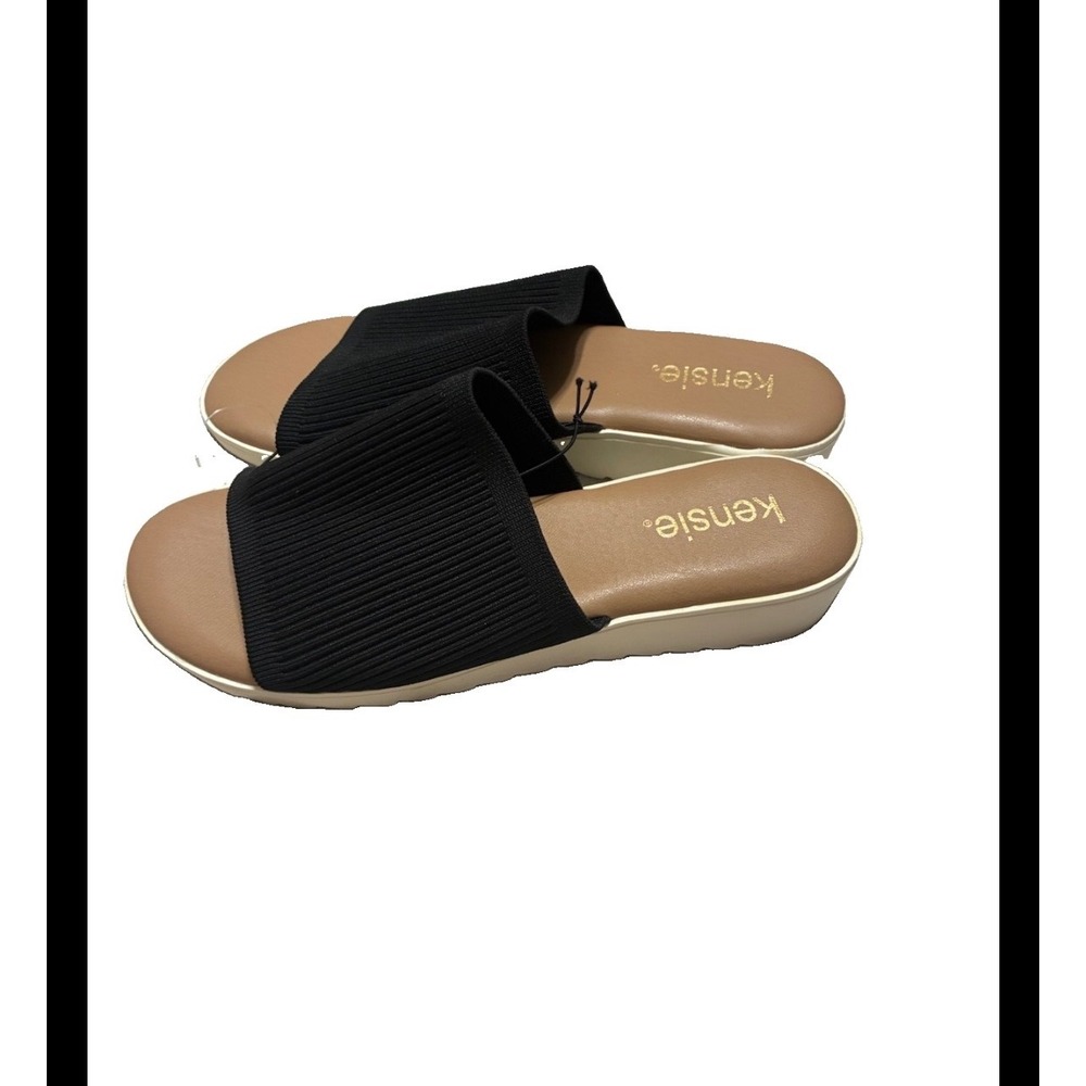 Kensie Ellie Black Ribbed Knit Platform Slide Sandals Women Size 8 KS251610